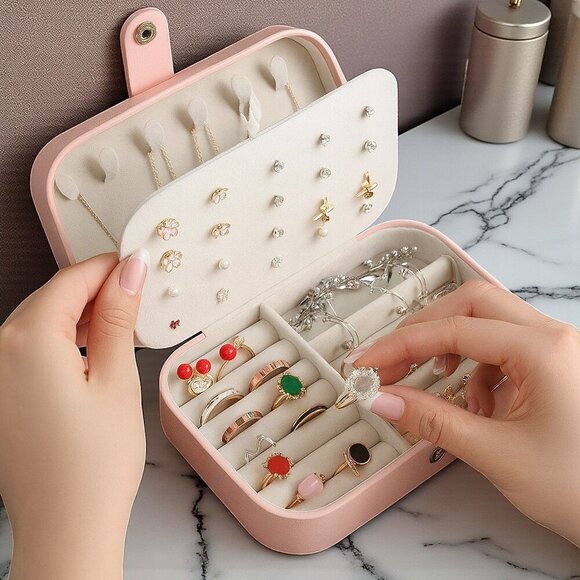 🆕Chic & Secure Pink PU Leather Jewelry Organizer | Multi-Layer Storage Box - Picture 5 of 12